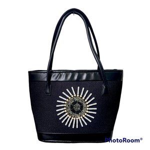 NWOT black woven handbag with beading